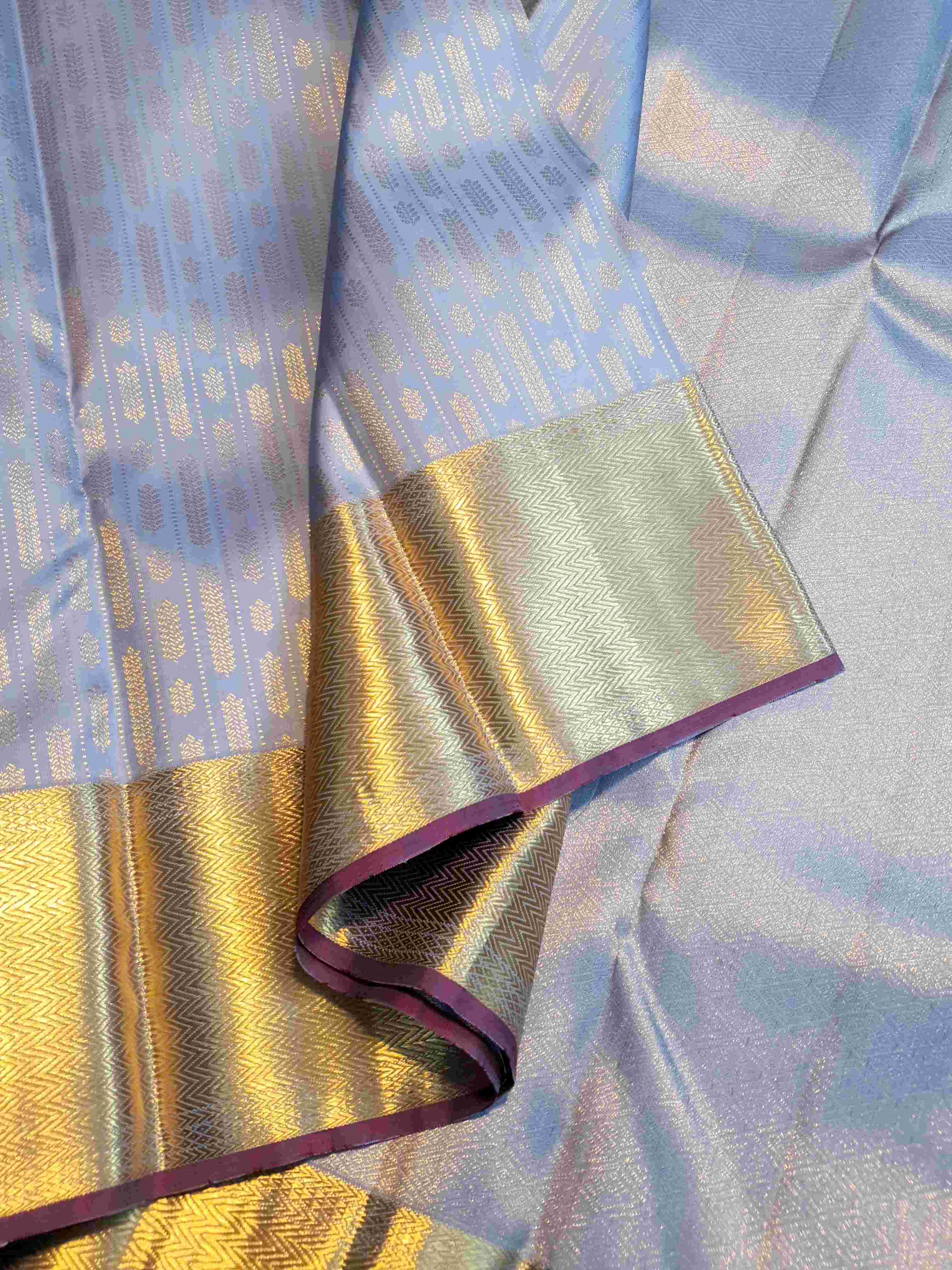 Powder Blue Kanchipuram Handloom 2G Gold Pattu Silk Saree