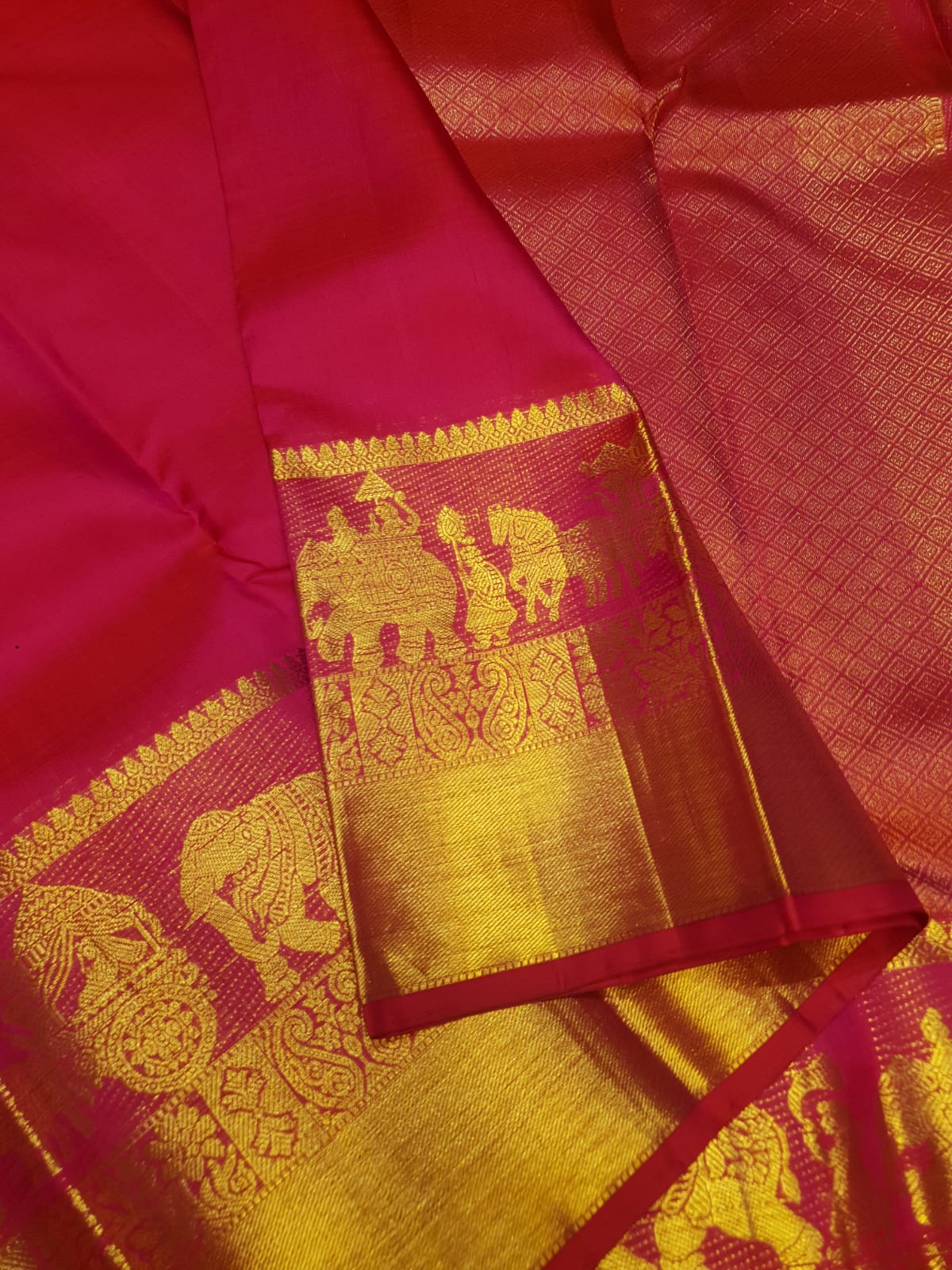 Dark Pink Kanchipuram Handloom 2G Gold Kalyana Pallakku Silk Saree