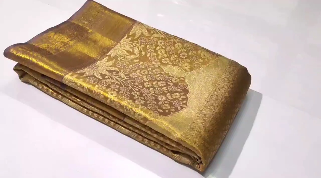 Gold Kanchipuram Handloom Tissue Brocade Silk Saree