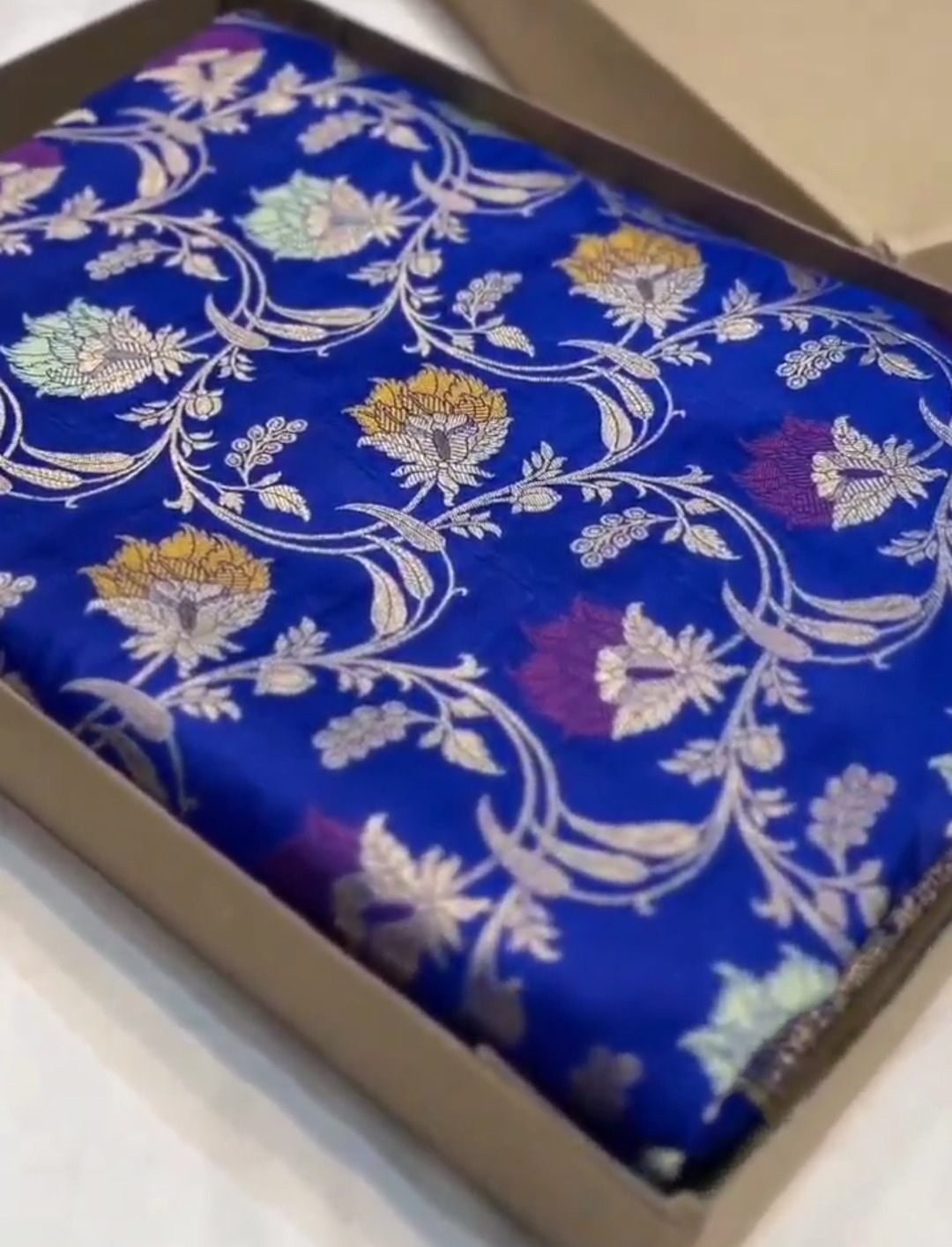 Azure Blue Banarasi Handloom Katan Silk Meenakari Saree