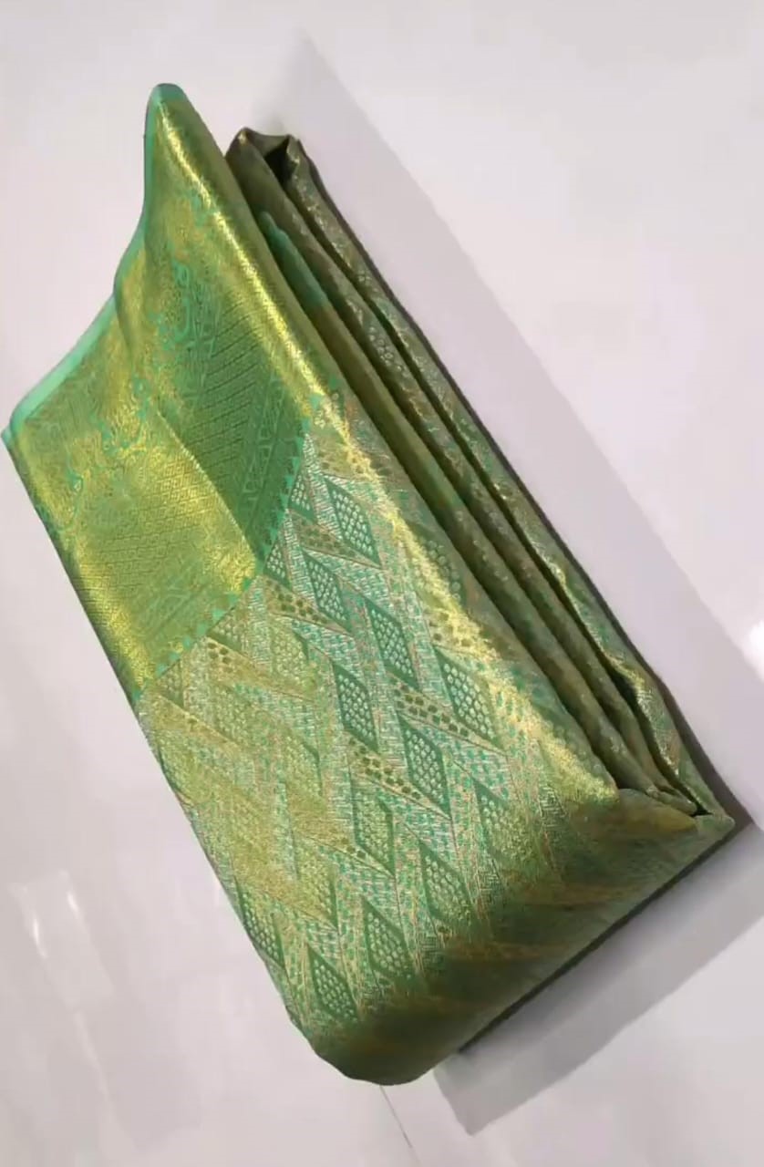 Sea Green Kanchipuram Handloom Tissue Brocade Silk Saree