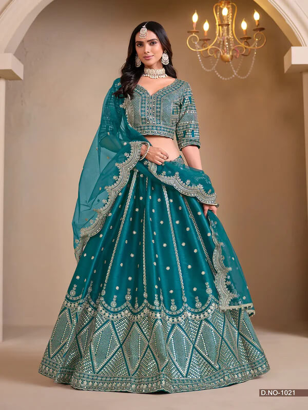 Stylish Dark Aqua Designer Lehenga Choli in Art Silk
