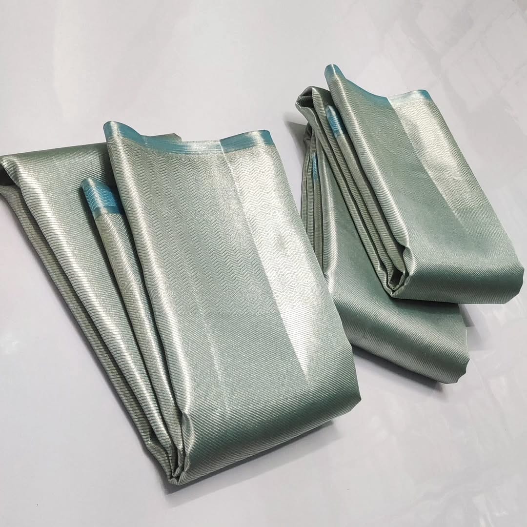 Powder Blue Kanchipuram Handloom Tissue Brocade Silk Saree