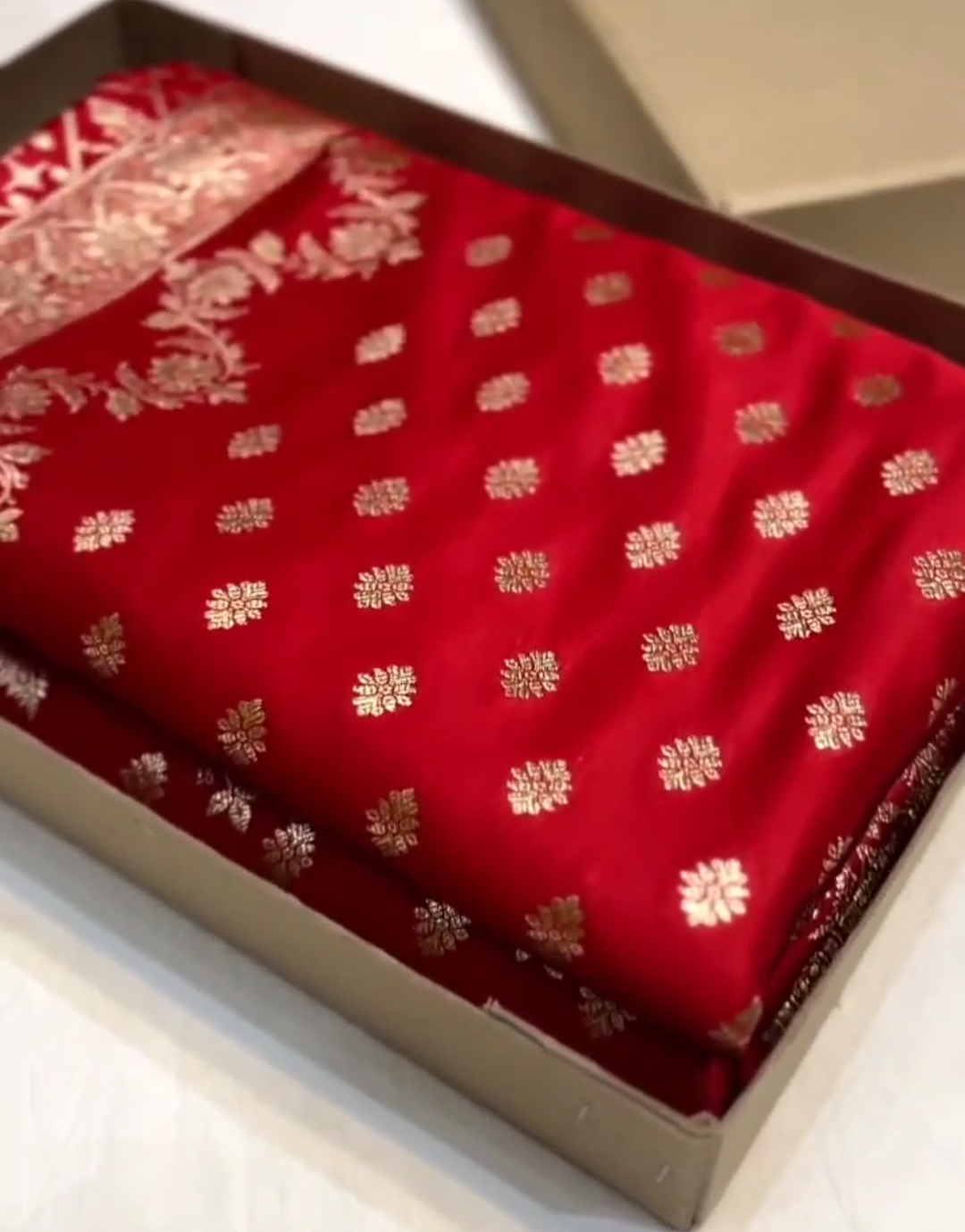 Red Banarasi Satin Katan Silk Saree