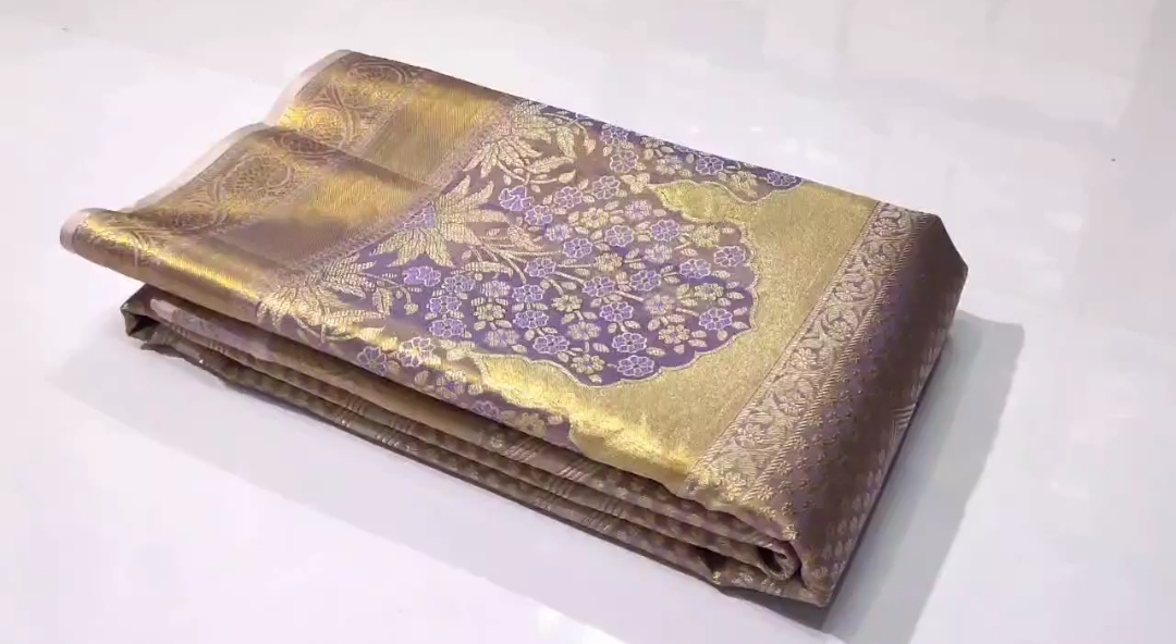 Lavender Kanchipuram Handloom Tissue Brocade Silk Saree