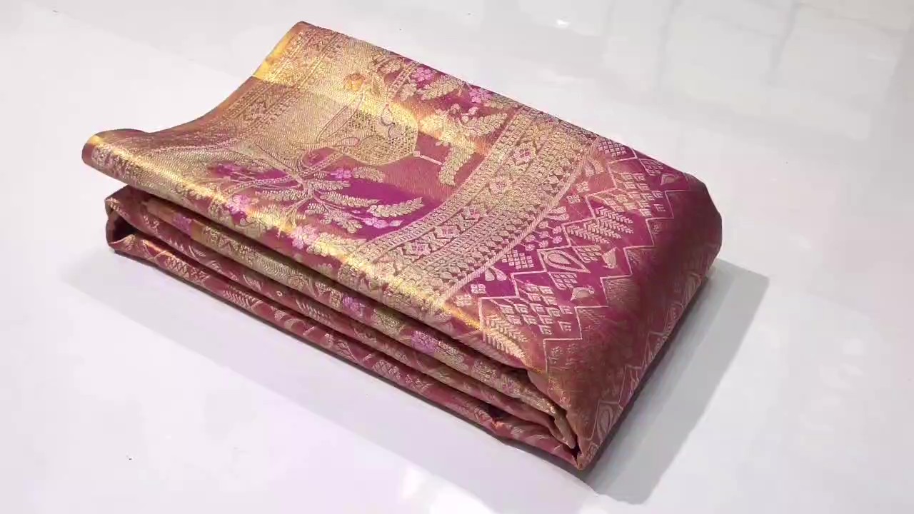 Dark Pink Kanchipuram Handloom Tissue Brocade Silk Saree