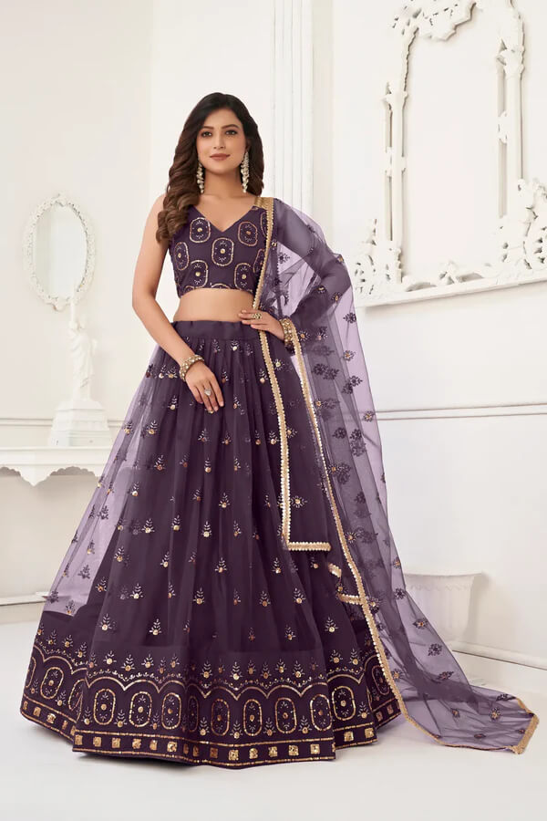 Glamorous Dusty Wine Lehenga with Sequin Detailing