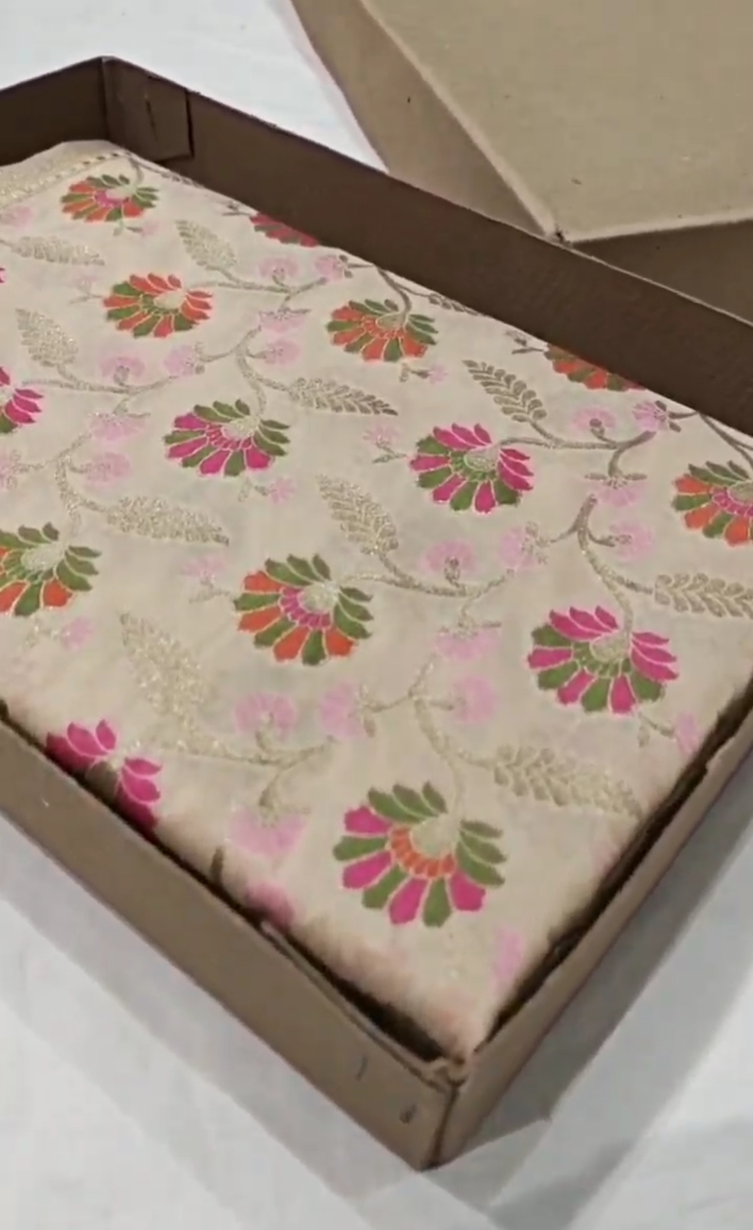 Cream Banarasi Soft Katan Silk Tilfi Meenakari Saree