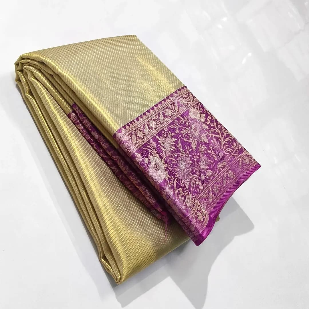 Gold & Magenta Kanchipuram Handloom Tissue Brocade Silk Saree