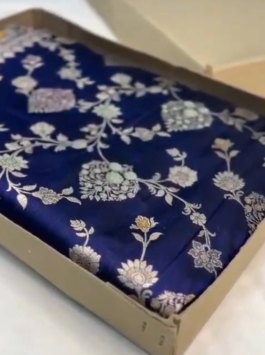 Midnight Blue Banarasi Handloom Katan Silk Meenakari Saree