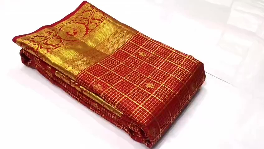 Red Kanchipuram Handloom Tissue Brocade Silk Bridal Saree