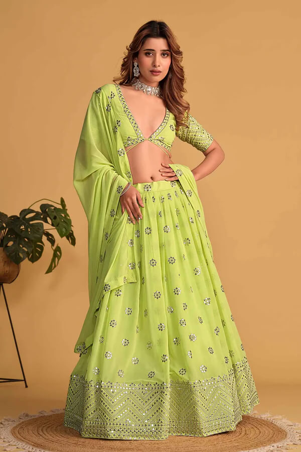 Neon Georgette Lehenga with Sequins & Zari Work