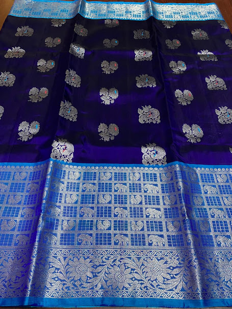 Midnight Blue Venkatagiri Handloom Pattu Silk Meenakari Saree
