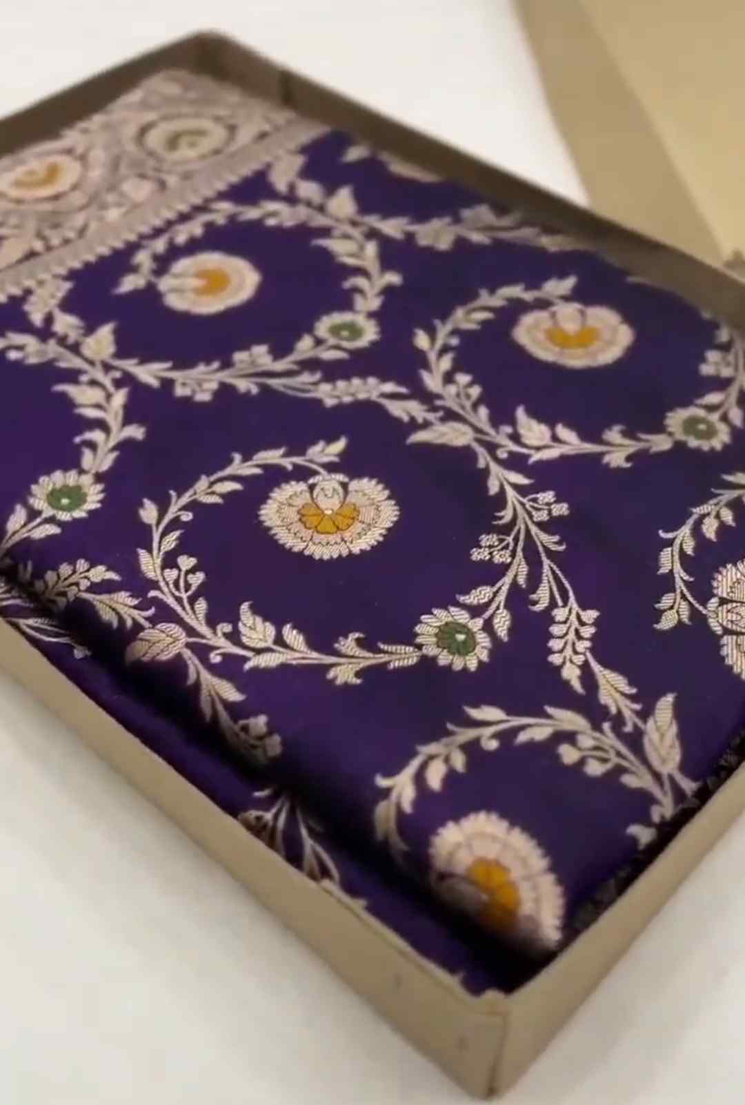 Purple Banarasi Handloom Katan Silk Meenakari Saree