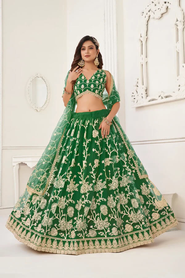 Elegant Green Sequin & Thread Lehenga choli