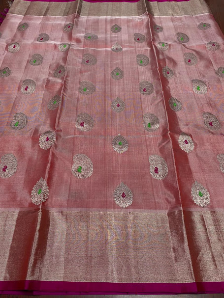 Dual Tone Pink Venkatagiri Handloom Pattu Silk Meenakari Saree