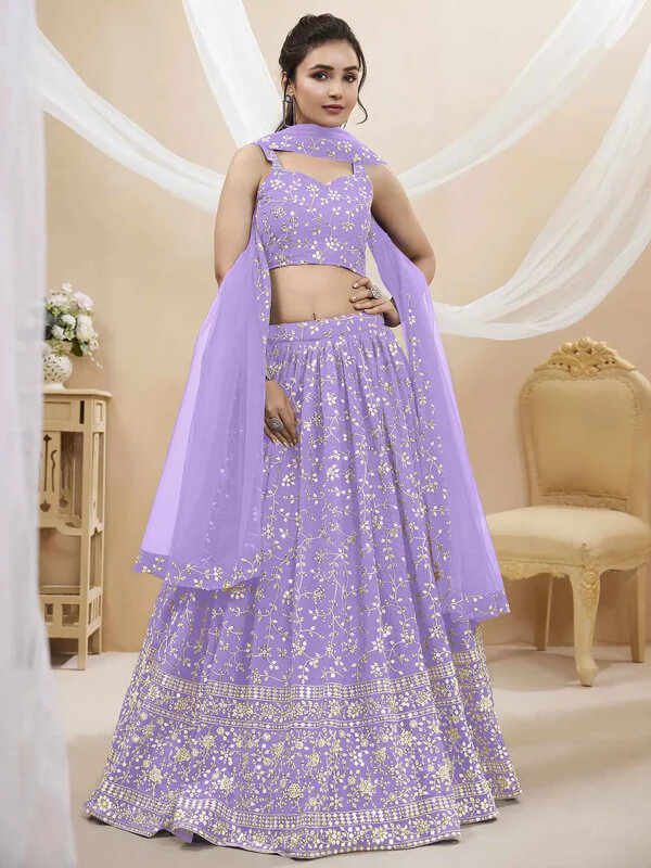 Lavender Georgette Lehenga with Sequins & Zari Work