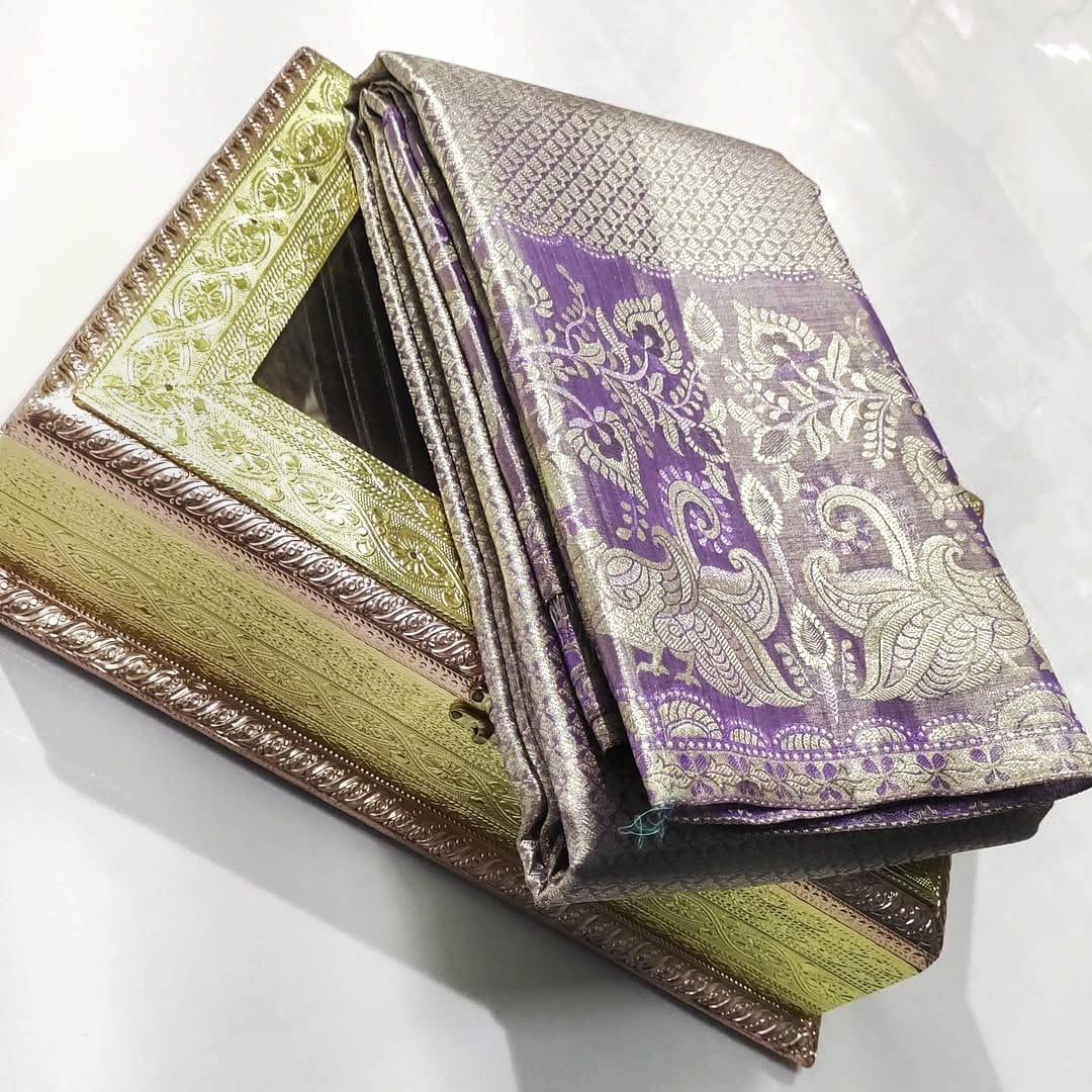 Ivory Kanchipuram Handloom Tissue Brocade Silk Saree