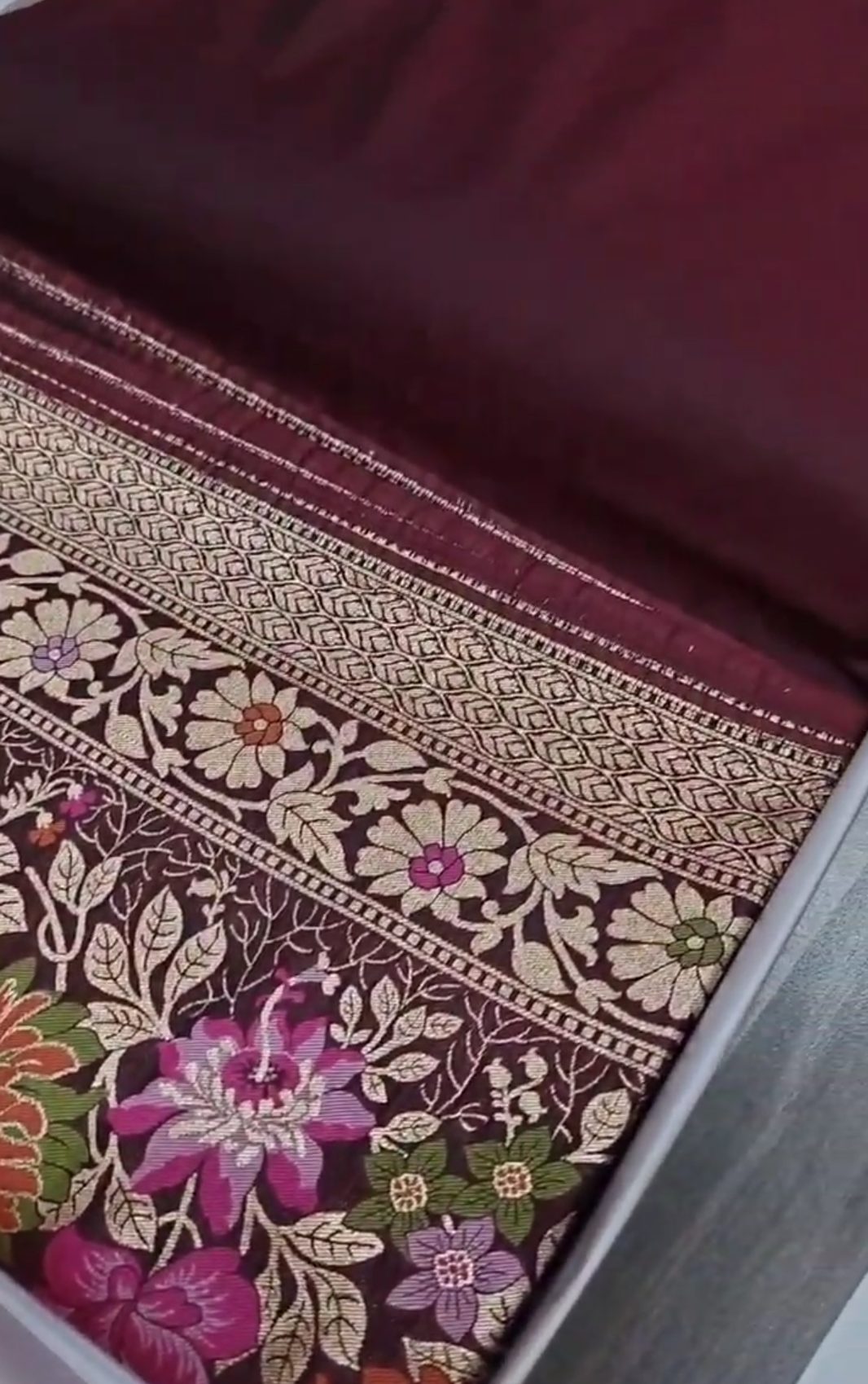 Wine Banarasi Semi Katan Silk Tilfi Meenakari Saree