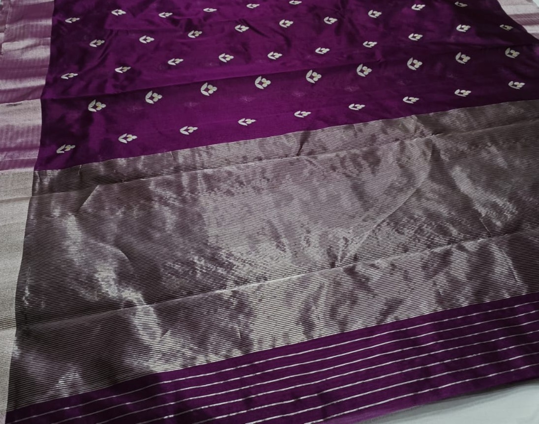 Lilac Chanderi Handloom Pattu Silk Eknal Buttas Saree