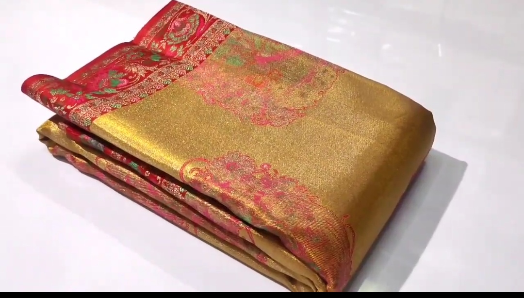 Gold Kanchipuram Handloom Tissue Brocade Silk Saree
