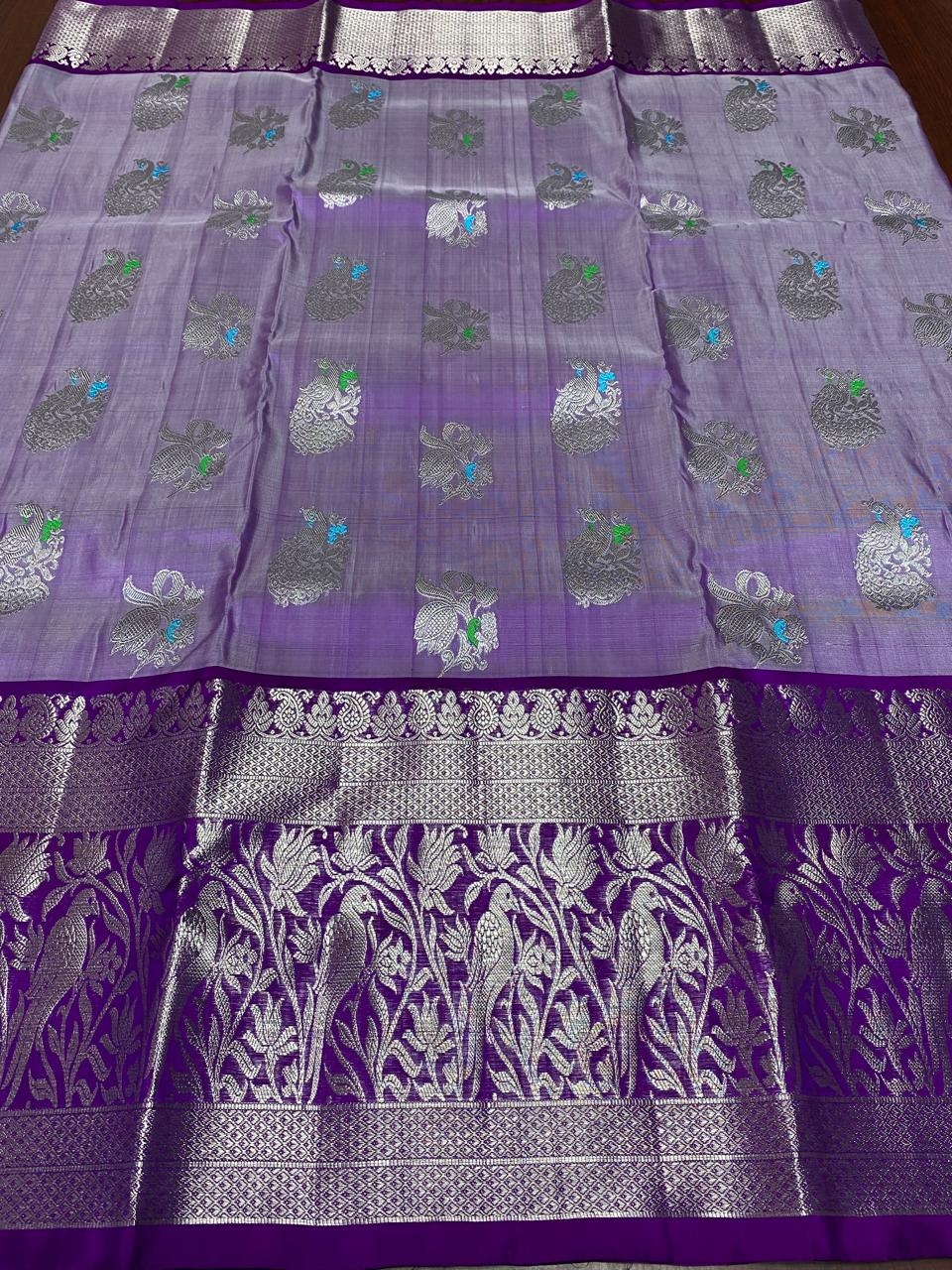 Dual Tone Lavender Venkatagiri Handloom Pattu Silk meenakari Saree