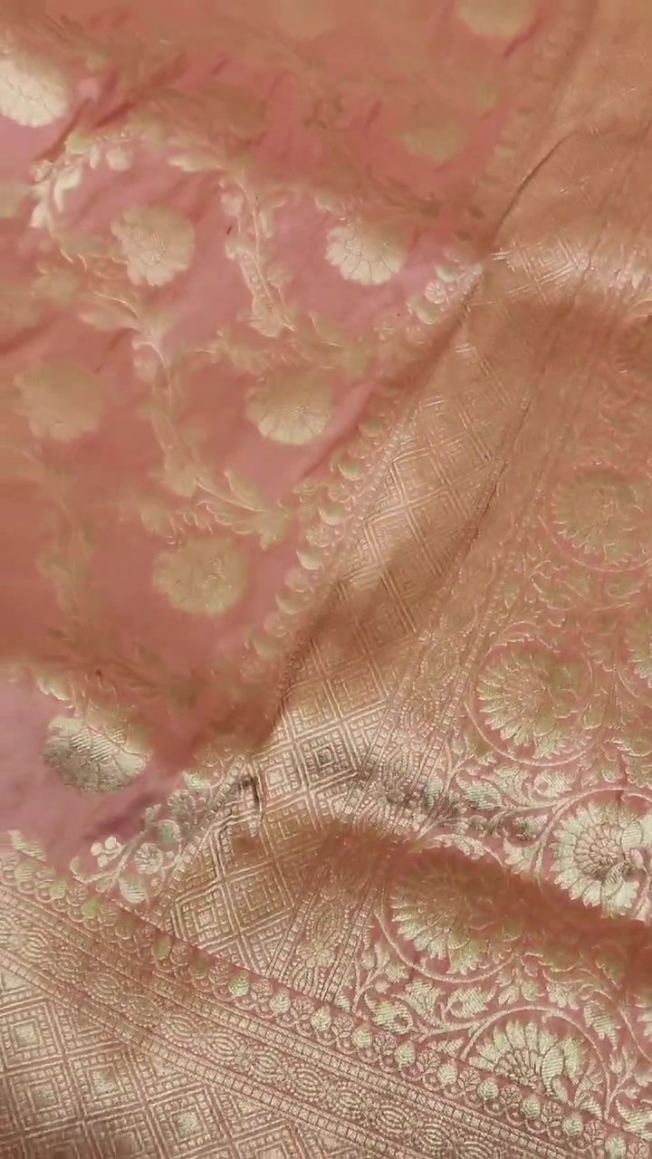 Pastel Peach Banarasi Handloom Katan Silk Saree