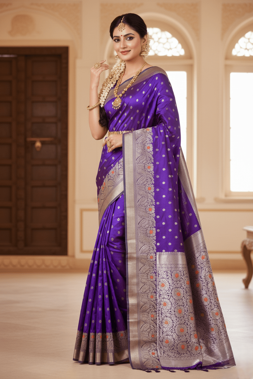 Dual Tone Purple Chanderi Handloom Pattu Silk Handwork Saree