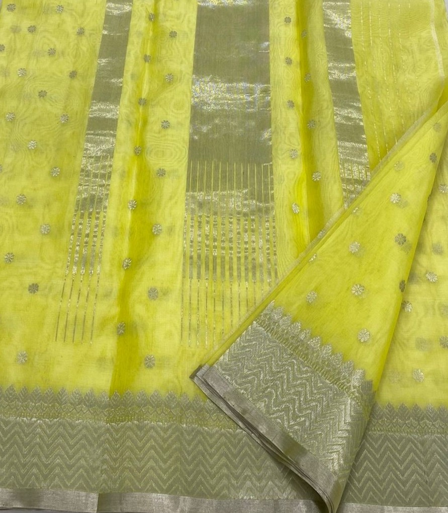 Pastel Lemon Chanderi Handloom Katan Silk Saree