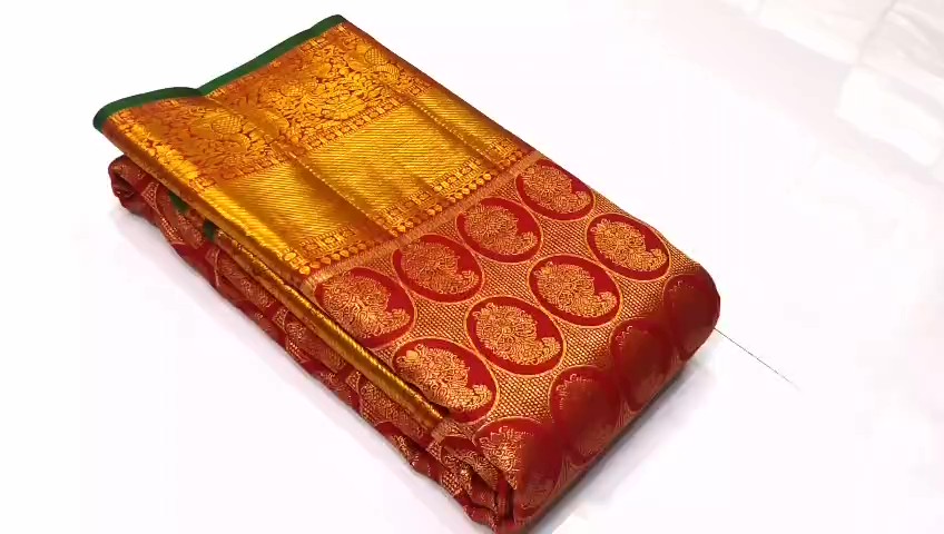 Red Kanchipuram Handloom Tissue Brocade Silk Bridal Saree
