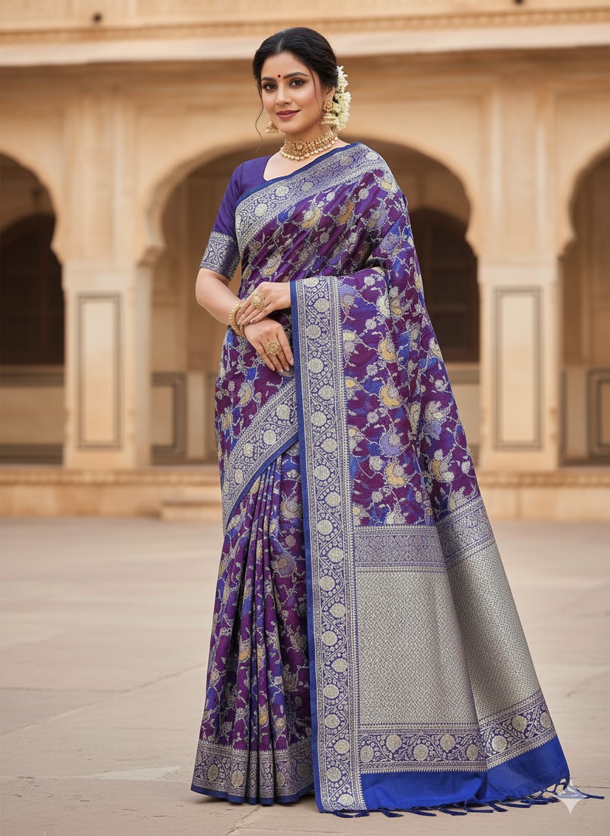 Azure Blue Banarasi Handloom Katan Silk Rangkaat Meenakari Saree