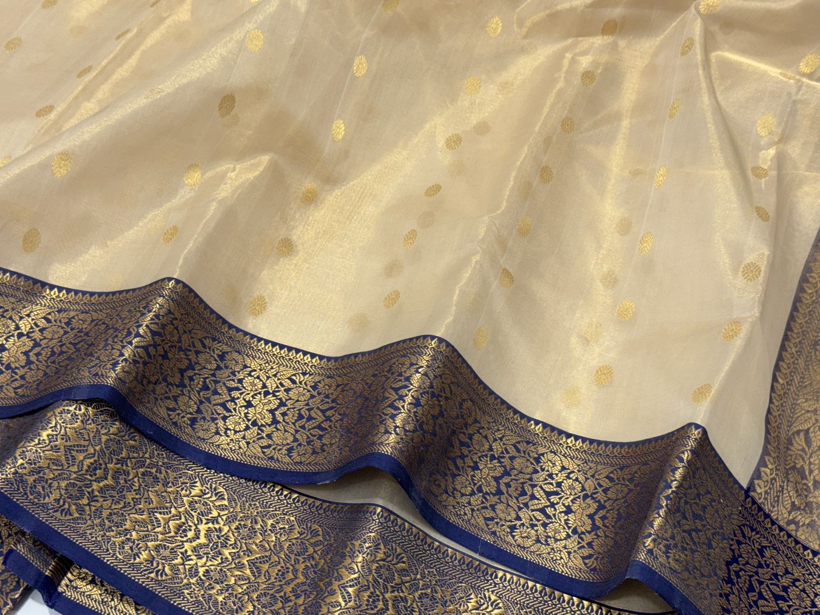 Beige Chanderi Handloom Katan Tissue Silk Saree