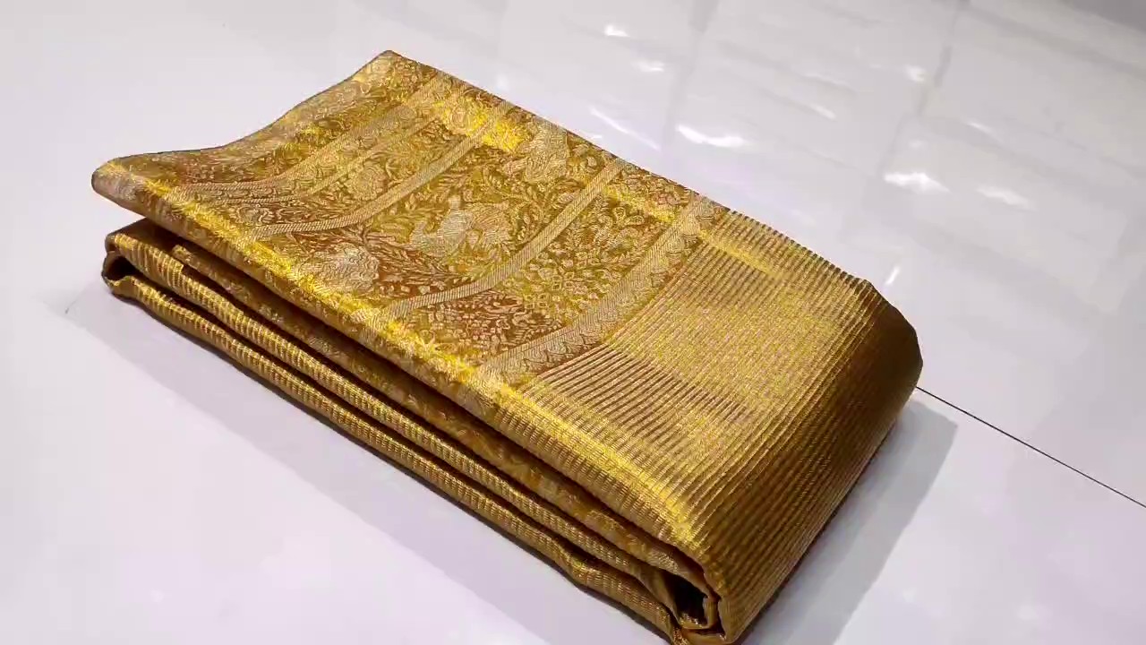 Gold Kanchipuram Handloom Tissue Brocade Silk Bridal Saree