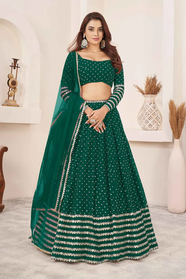 Teal Green Georgette Lehenga with Zari & Sequins Work