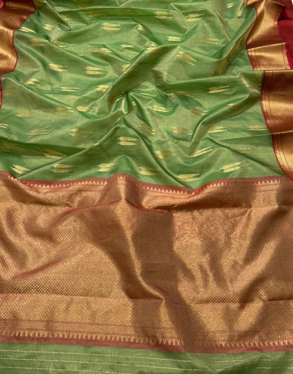 Mehandi Green Chanderi Handloom Katan Tissue Silk Saree