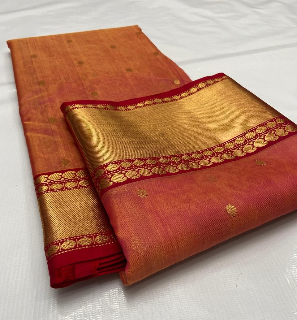 Chilly Red Chanderi Handloom Katan Silk Nakshi Saree